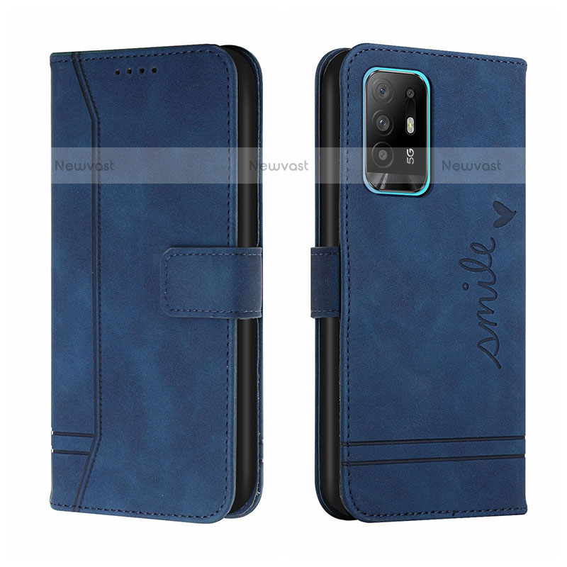 Leather Case Stands Flip Cover Holder H01X for Oppo A95 5G Blue