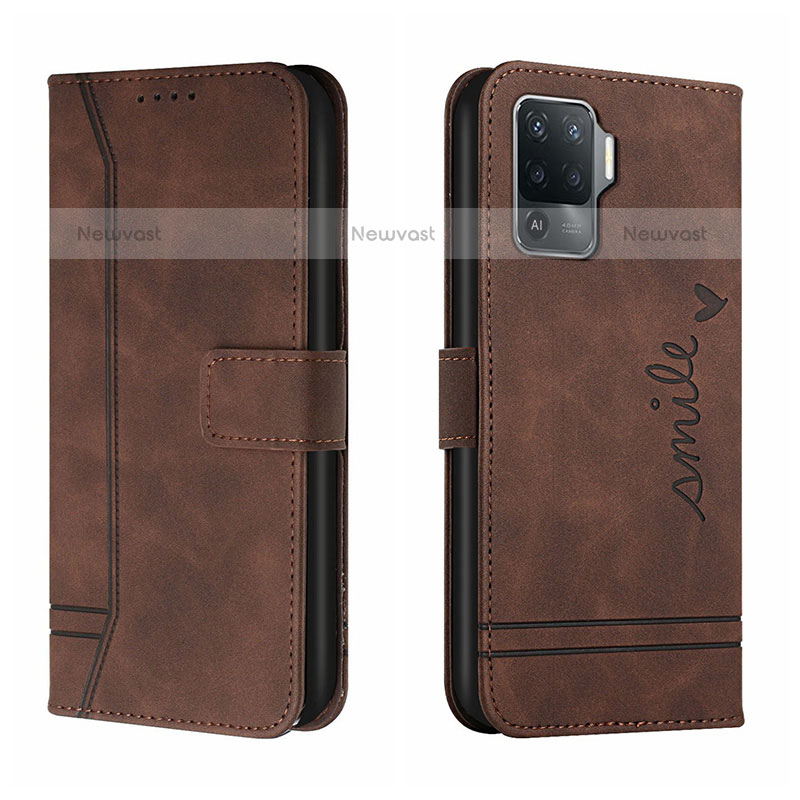 Leather Case Stands Flip Cover Holder H01X for Oppo F19 Pro Brown