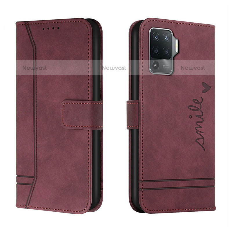 Leather Case Stands Flip Cover Holder H01X for Oppo F19 Pro Red