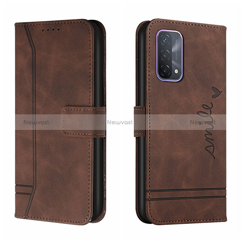 Leather Case Stands Flip Cover Holder H01X for Oppo F19s Brown