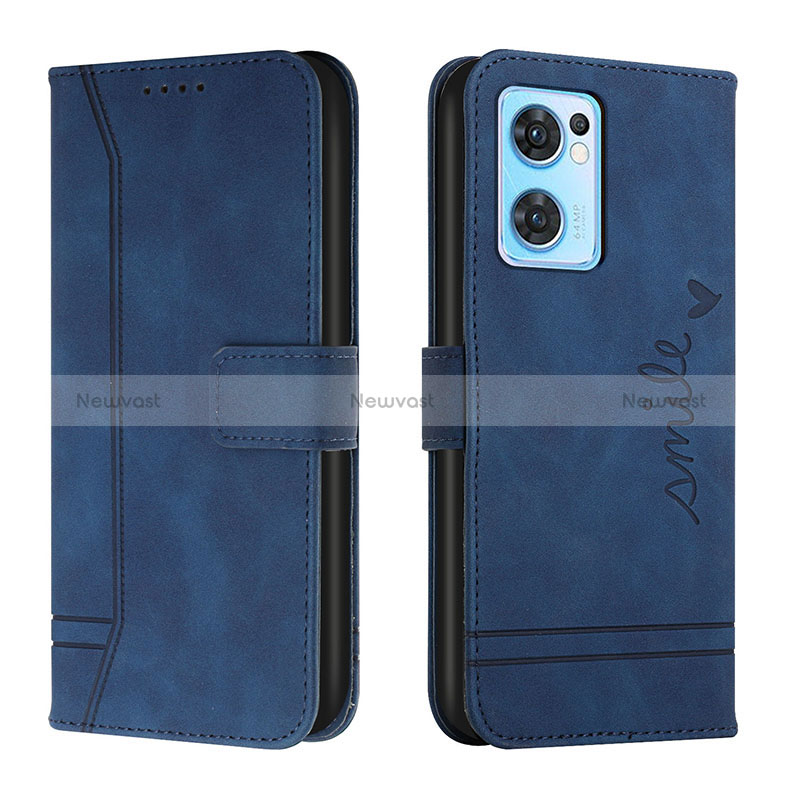 Leather Case Stands Flip Cover Holder H01X for Oppo Find X5 Lite 5G Blue