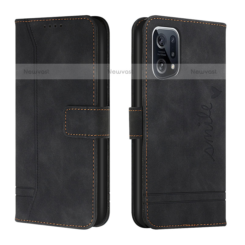 Leather Case Stands Flip Cover Holder H01X for Oppo Find X5 Pro 5G Black