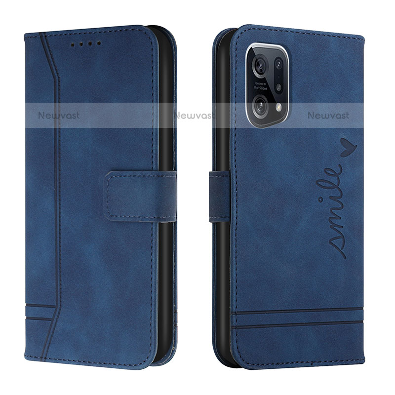 Leather Case Stands Flip Cover Holder H01X for Oppo Find X5 Pro 5G Blue