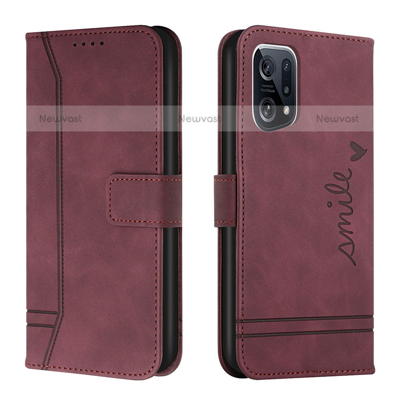 Leather Case Stands Flip Cover Holder H01X for Oppo Find X5 Pro 5G Red