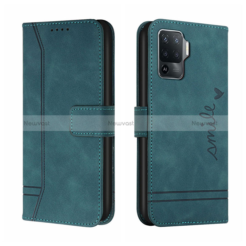 Leather Case Stands Flip Cover Holder H01X for Oppo Reno5 Lite Green