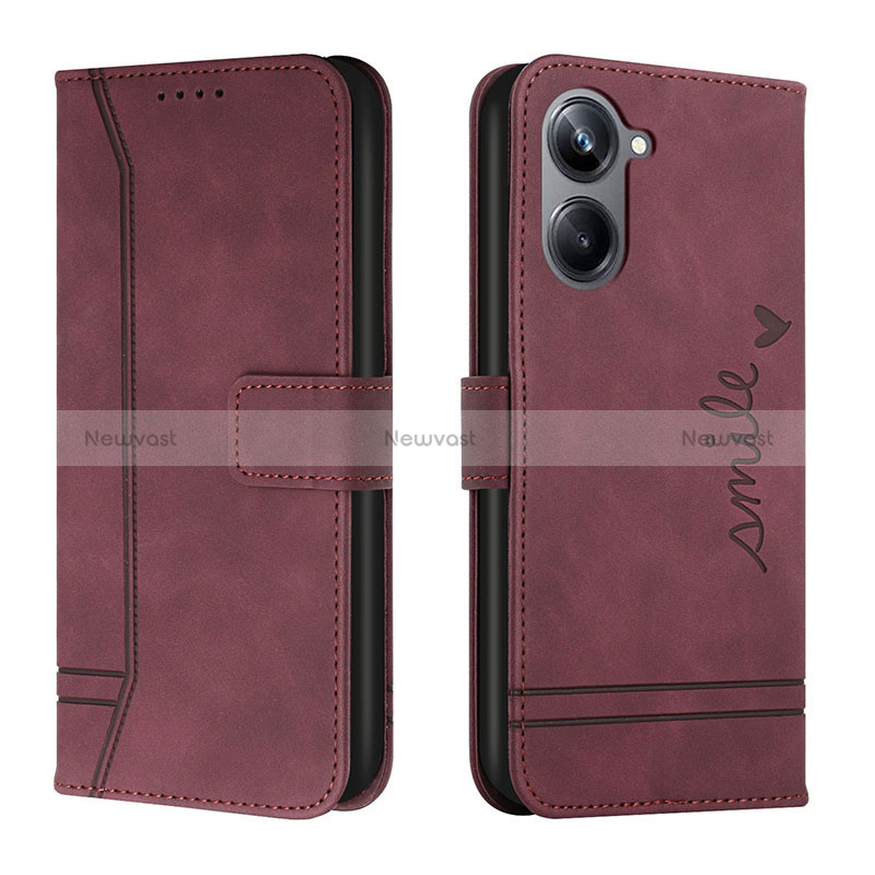 Leather Case Stands Flip Cover Holder H01X for Realme 10 Pro 5G Red