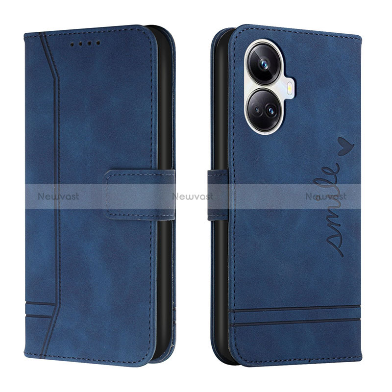 Leather Case Stands Flip Cover Holder H01X for Realme 10 Pro+ Plus 5G Blue