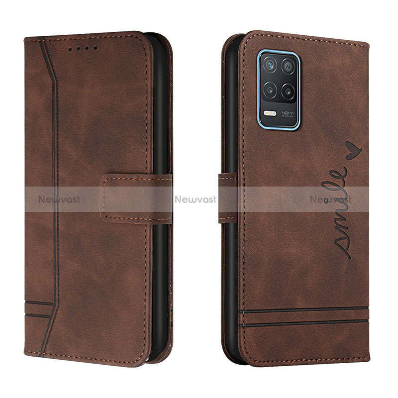 Leather Case Stands Flip Cover Holder H01X for Realme 8 5G Brown