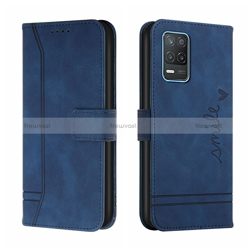 Leather Case Stands Flip Cover Holder H01X for Realme 9 5G India Blue