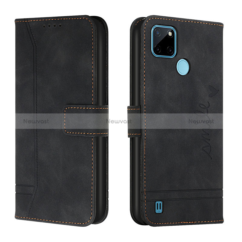 Leather Case Stands Flip Cover Holder H01X for Realme C21Y Black