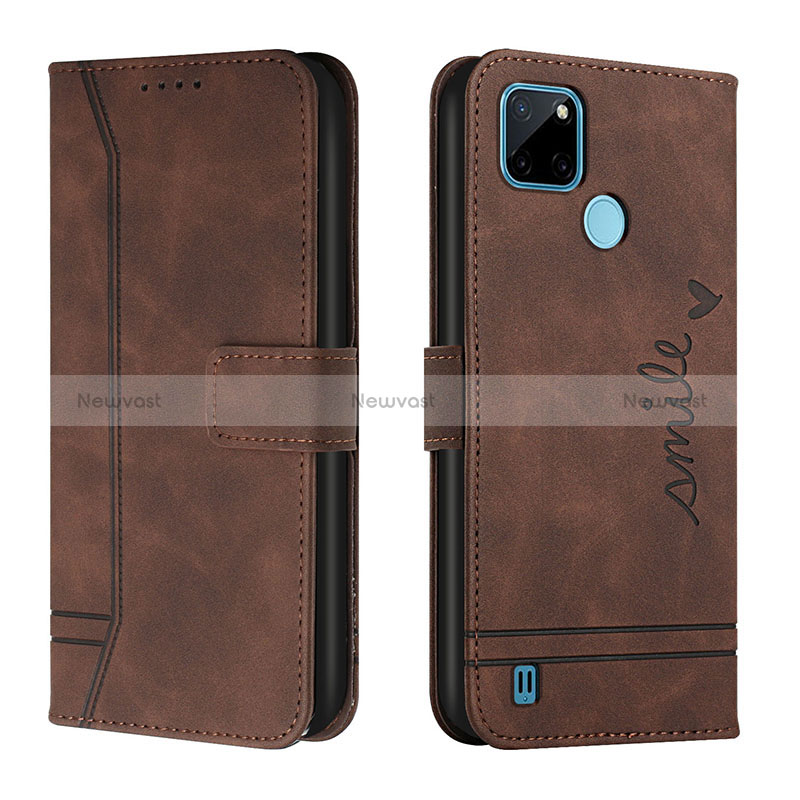 Leather Case Stands Flip Cover Holder H01X for Realme C21Y Brown