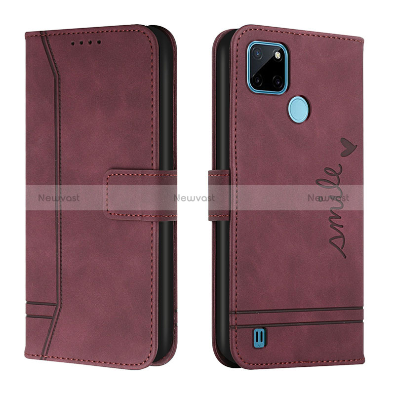 Leather Case Stands Flip Cover Holder H01X for Realme C21Y Red