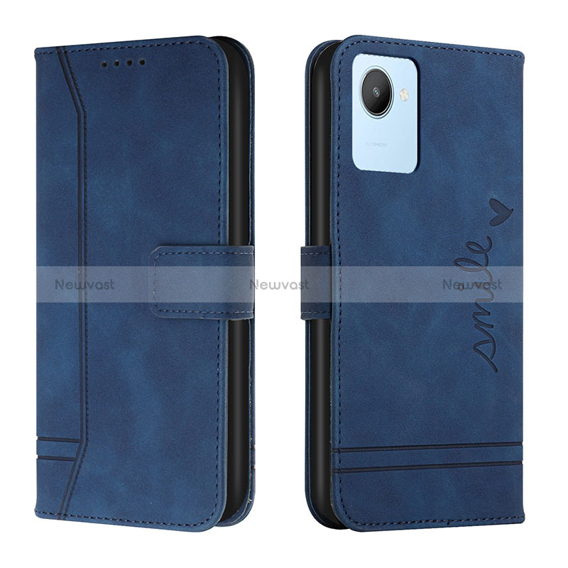 Leather Case Stands Flip Cover Holder H01X for Realme C30 Blue