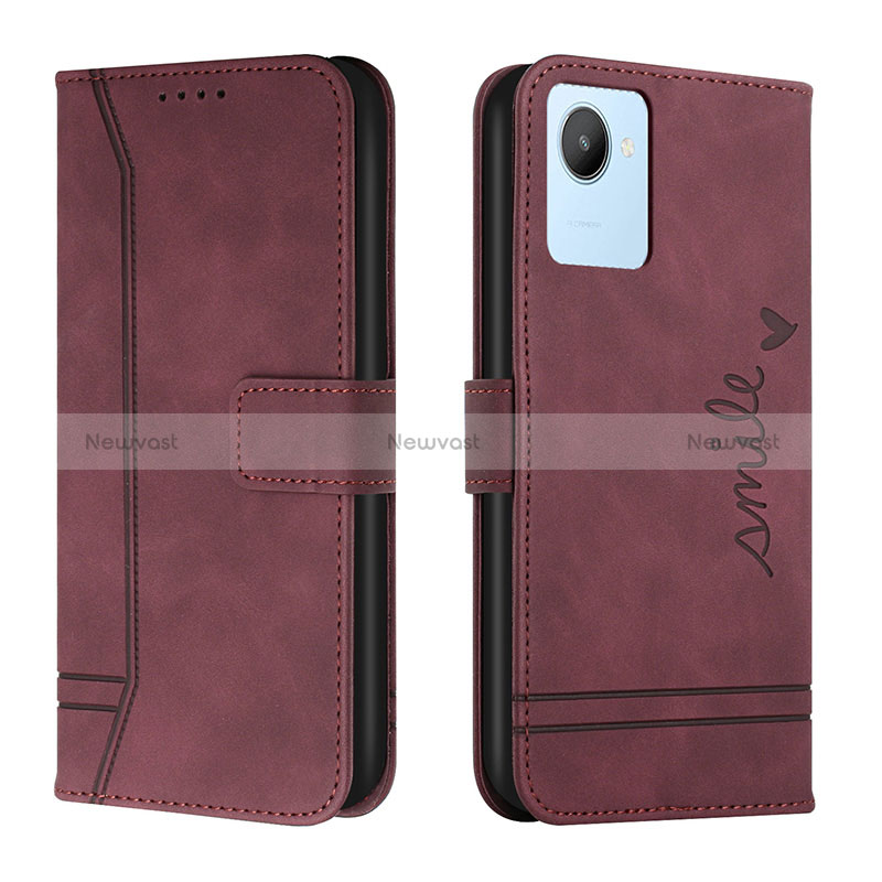 Leather Case Stands Flip Cover Holder H01X for Realme C30s Red