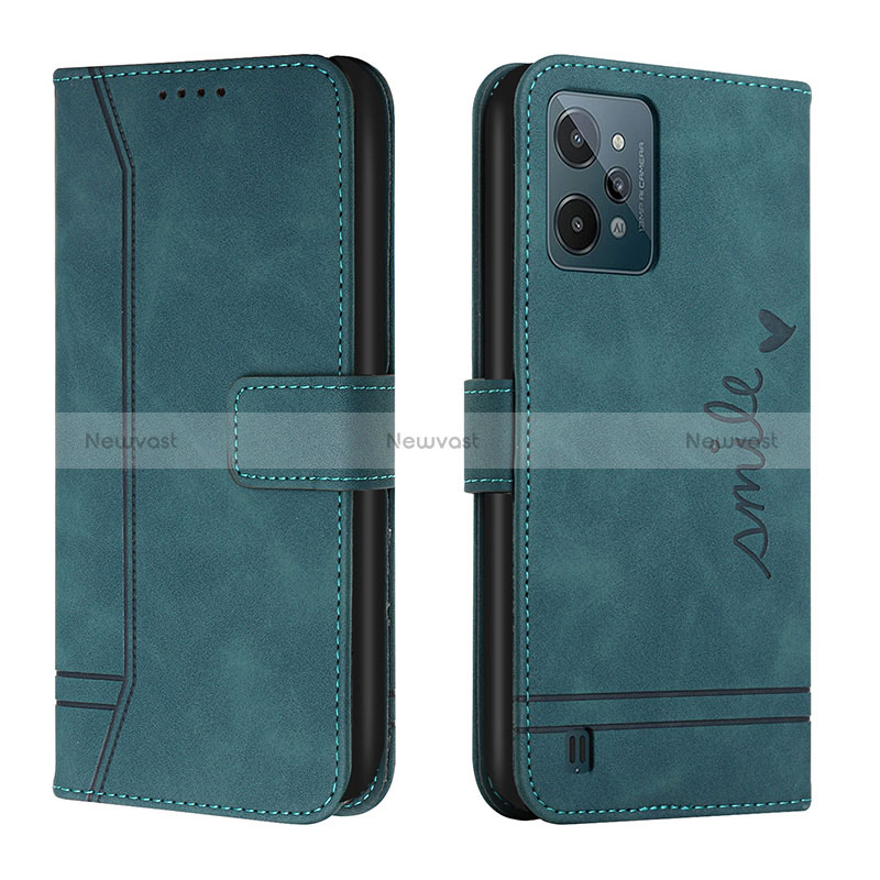 Leather Case Stands Flip Cover Holder H01X for Realme C31 Green