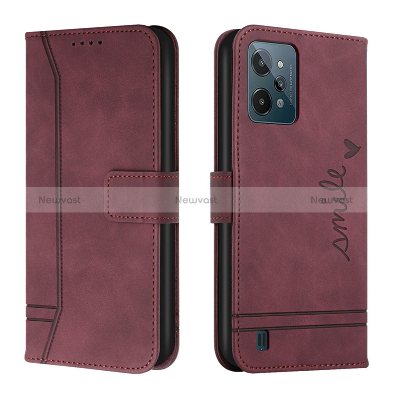 Leather Case Stands Flip Cover Holder H01X for Realme C31 Red