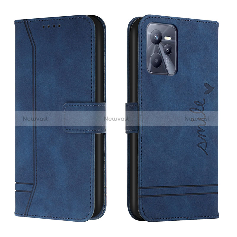 Leather Case Stands Flip Cover Holder H01X for Realme C35 Blue