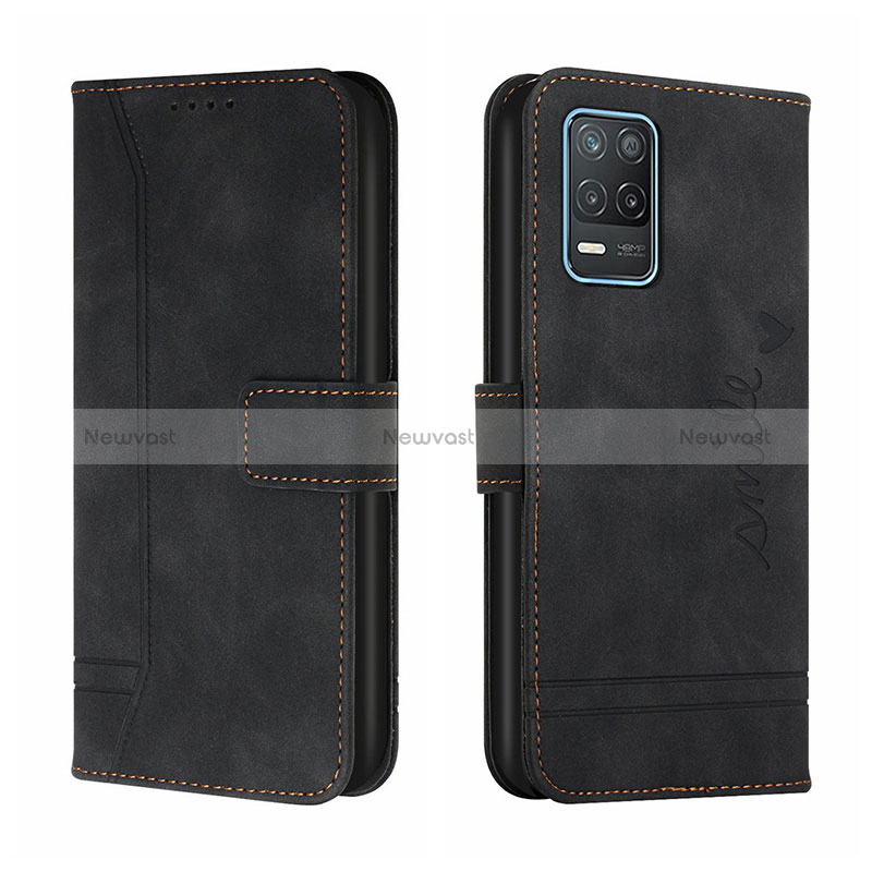 Leather Case Stands Flip Cover Holder H01X for Realme Q3 5G Black