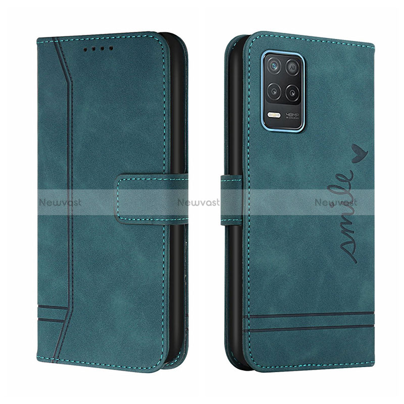 Leather Case Stands Flip Cover Holder H01X for Realme Q3 5G Green