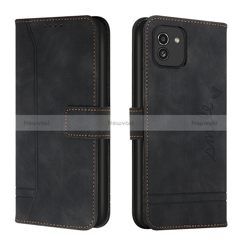 Leather Case Stands Flip Cover Holder H01X for Samsung Galaxy A03 Black