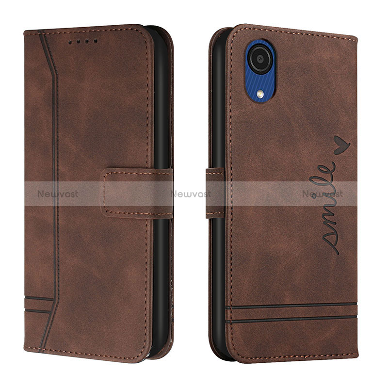 Leather Case Stands Flip Cover Holder H01X for Samsung Galaxy A03 Core Brown