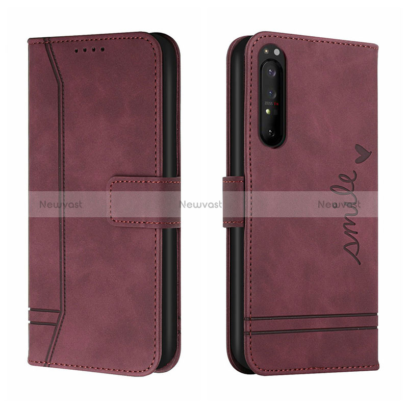 Leather Case Stands Flip Cover Holder H01X for Sony Xperia 1 III Red