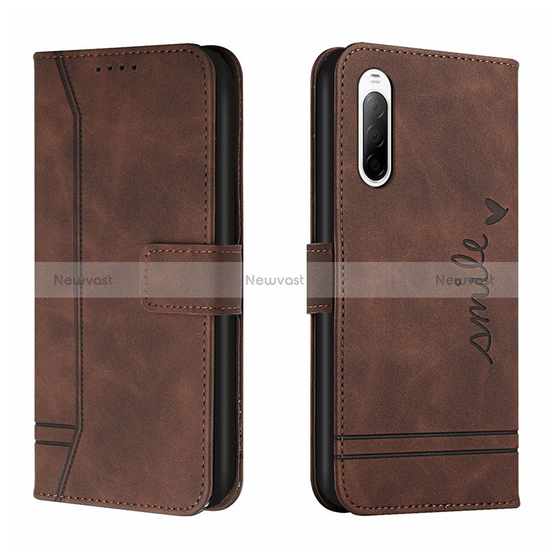 Leather Case Stands Flip Cover Holder H01X for Sony Xperia 10 III Brown