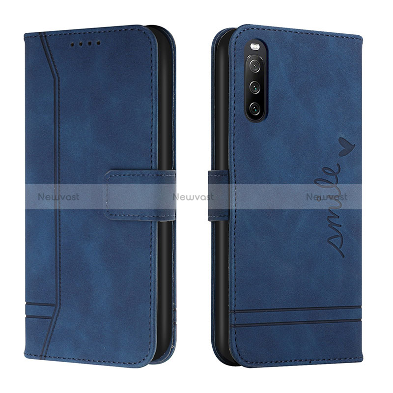 Leather Case Stands Flip Cover Holder H01X for Sony Xperia 10 IV Blue