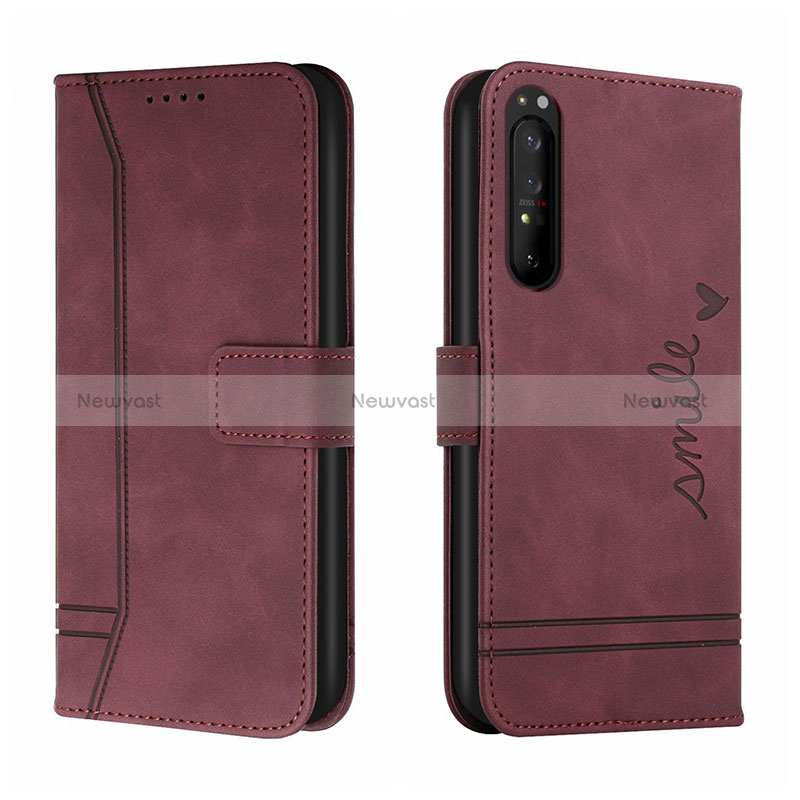 Leather Case Stands Flip Cover Holder H01X for Sony Xperia 5 III Red