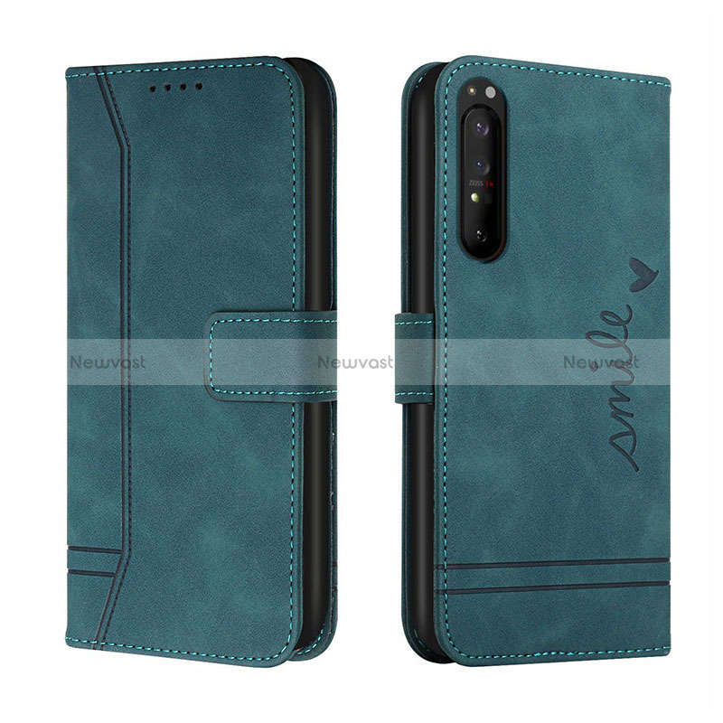 Leather Case Stands Flip Cover Holder H01X for Sony Xperia 5 III SO-53B Green