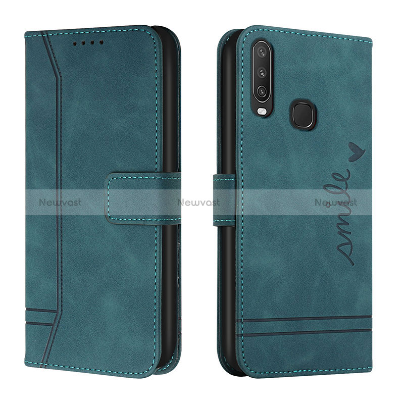 Leather Case Stands Flip Cover Holder H01X for Vivo Y11 Green