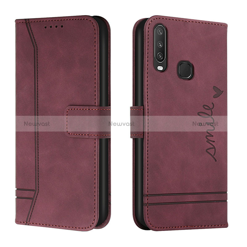 Leather Case Stands Flip Cover Holder H01X for Vivo Y11 Red