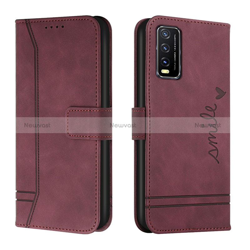 Leather Case Stands Flip Cover Holder H01X for Vivo Y11s Red