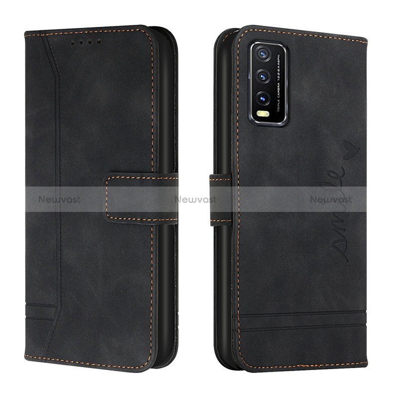 Leather Case Stands Flip Cover Holder H01X for Vivo Y20a Black