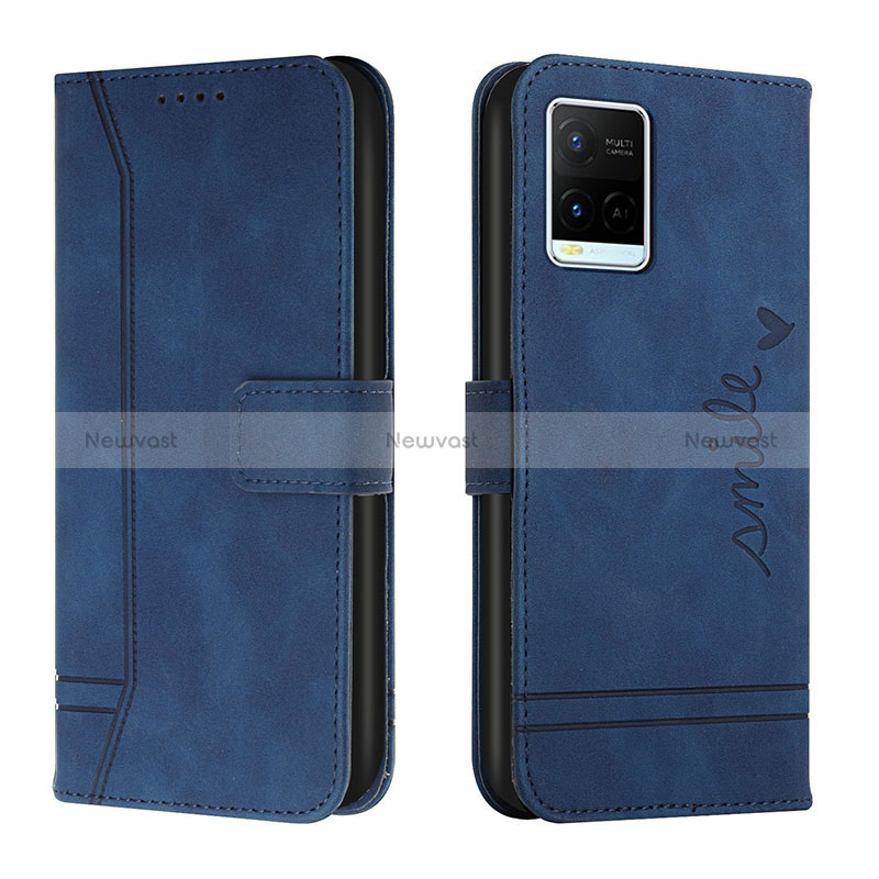 Leather Case Stands Flip Cover Holder H01X for Vivo Y32 4G Blue