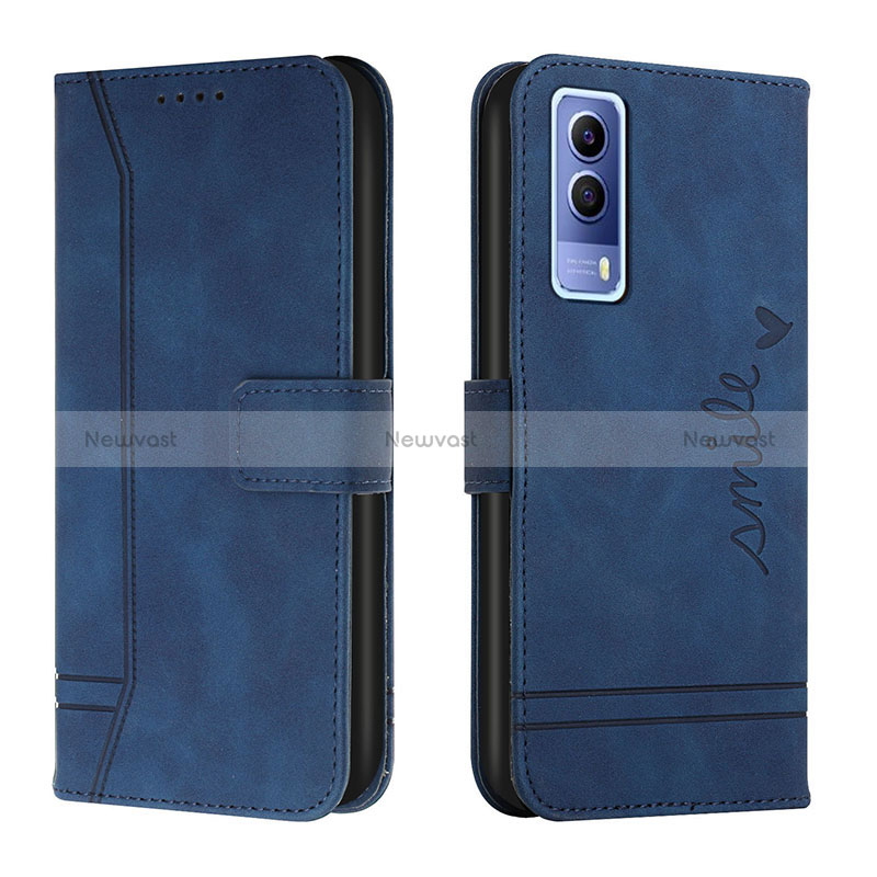 Leather Case Stands Flip Cover Holder H01X for Vivo Y51s 5G Blue