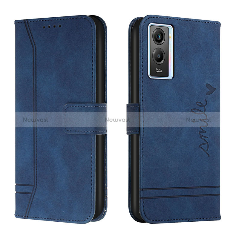 Leather Case Stands Flip Cover Holder H01X for Vivo Y55s (2021) Blue