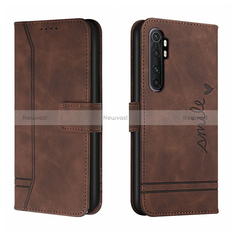 Leather Case Stands Flip Cover Holder H01X for Xiaomi Mi Note 10 Lite Brown