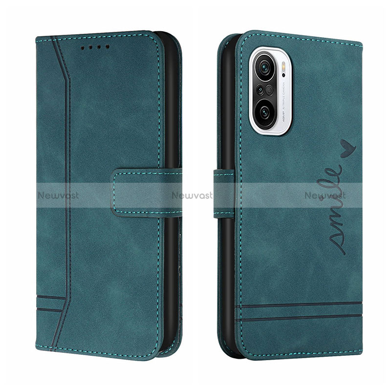 Leather Case Stands Flip Cover Holder H01X for Xiaomi Poco F3 5G Green