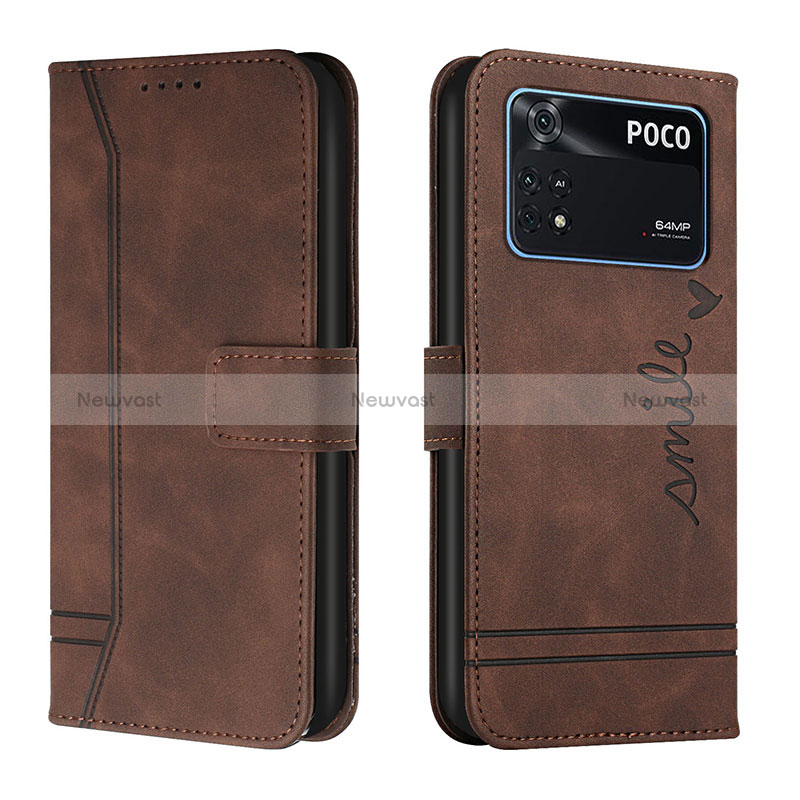 Leather Case Stands Flip Cover Holder H01X for Xiaomi Poco M4 Pro 4G