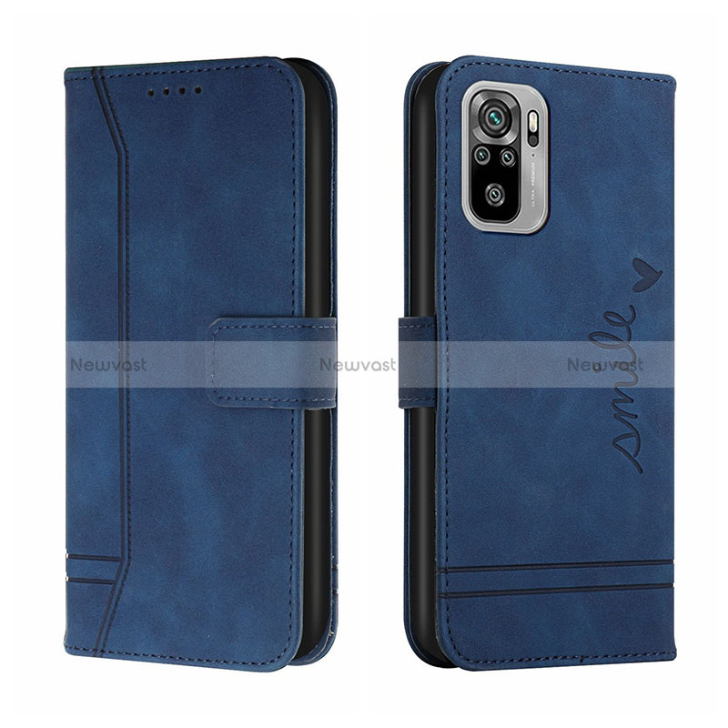 Leather Case Stands Flip Cover Holder H01X for Xiaomi Poco M5S Blue