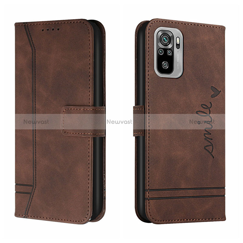 Leather Case Stands Flip Cover Holder H01X for Xiaomi Poco M5S Brown