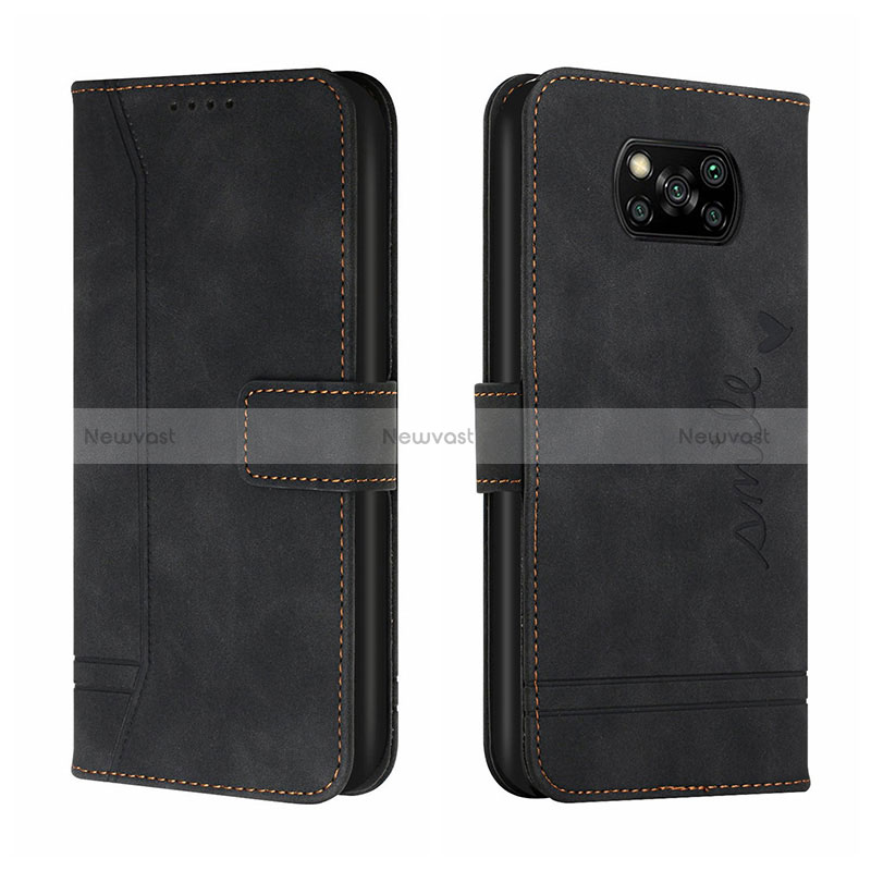 Leather Case Stands Flip Cover Holder H01X for Xiaomi Poco X3 Black