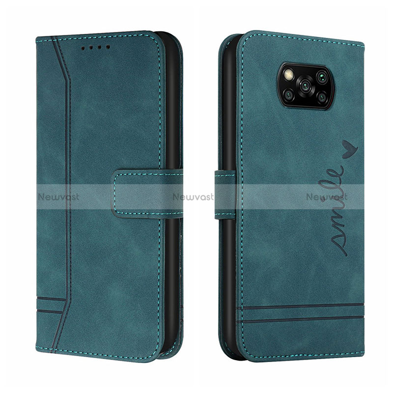 Leather Case Stands Flip Cover Holder H01X for Xiaomi Poco X3 Green