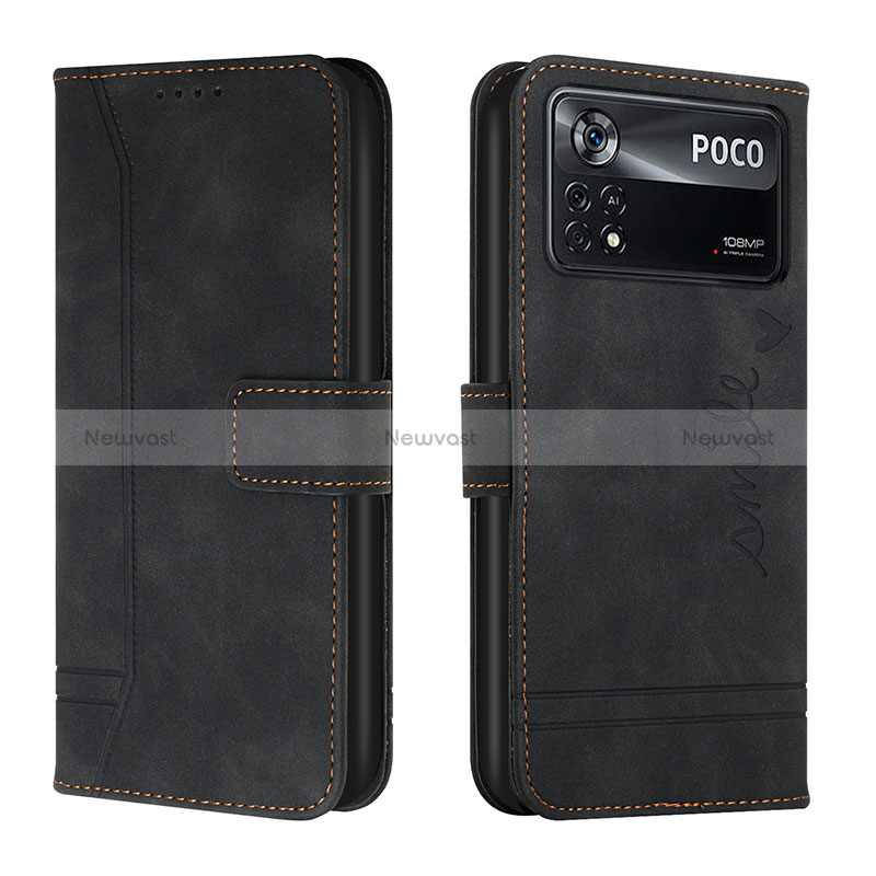 Leather Case Stands Flip Cover Holder H01X for Xiaomi Poco X4 Pro 5G Black