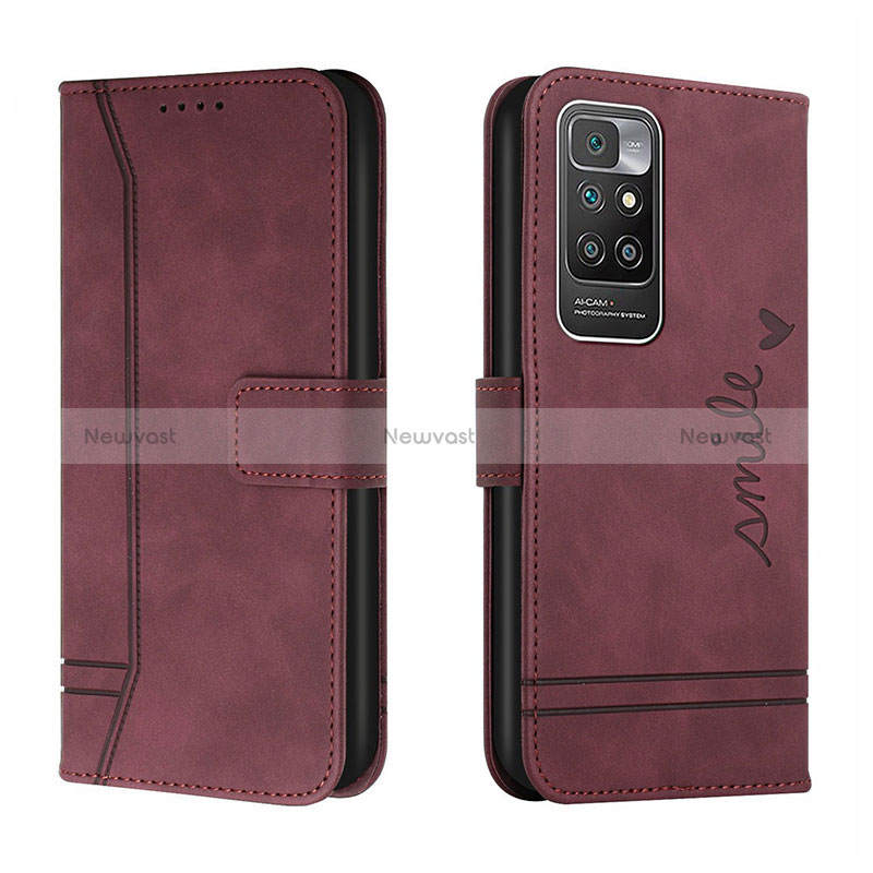 Leather Case Stands Flip Cover Holder H01X for Xiaomi Redmi 10 (2022) Red