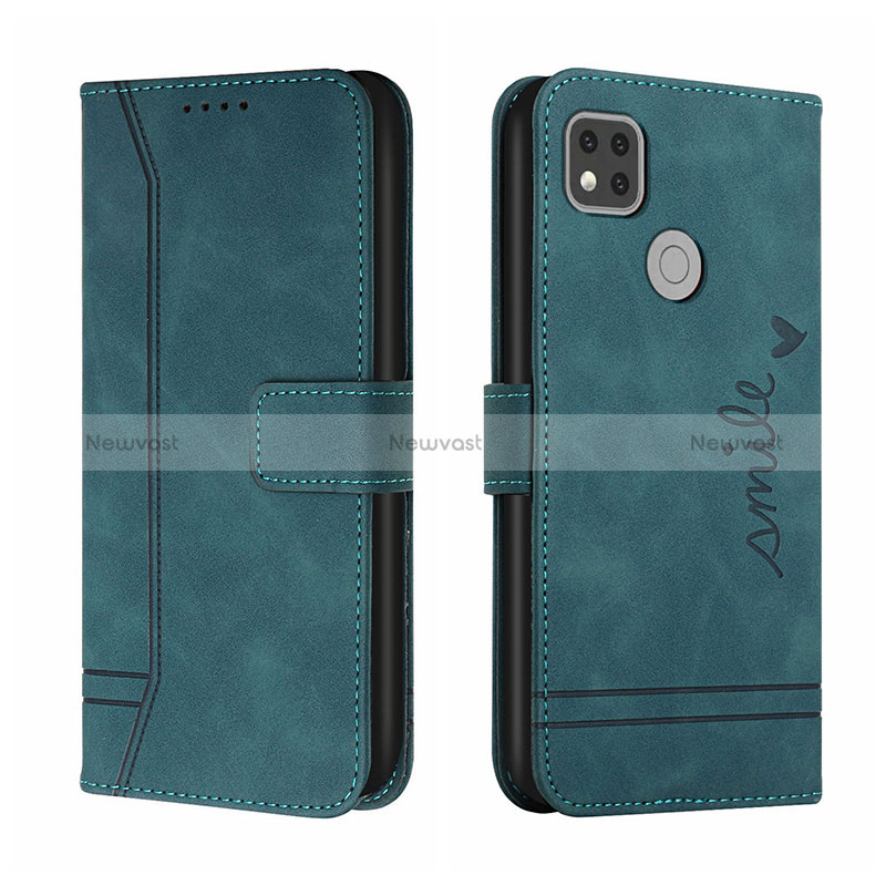 Leather Case Stands Flip Cover Holder H01X for Xiaomi Redmi 10A 4G Green