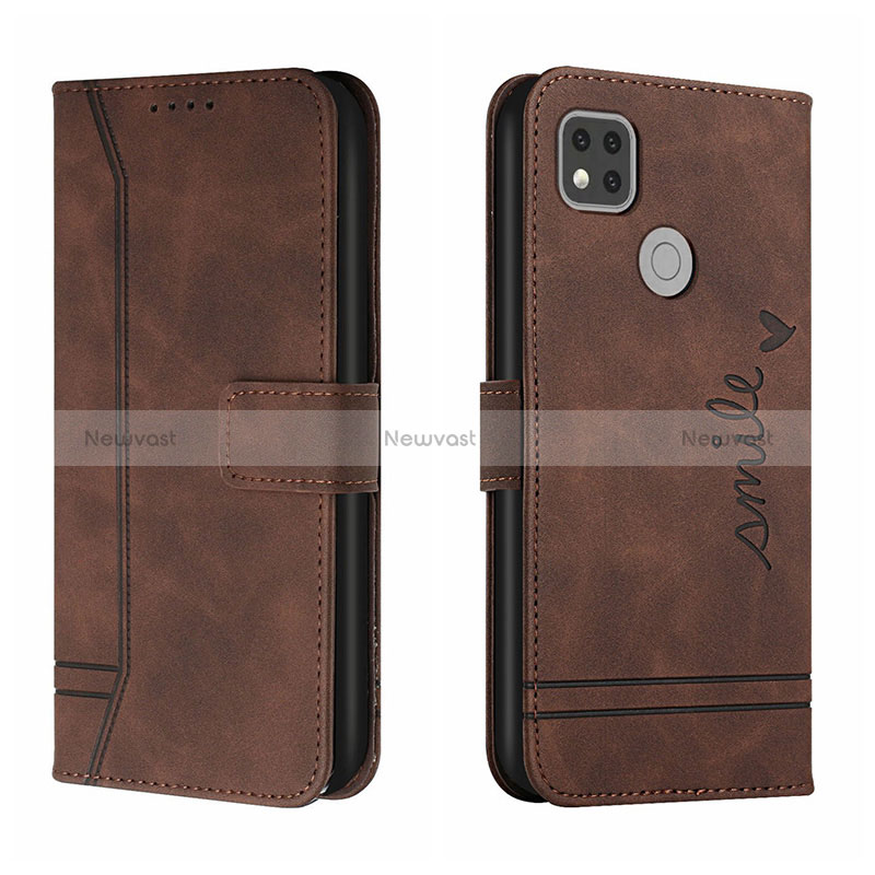 Leather Case Stands Flip Cover Holder H01X for Xiaomi Redmi 9 Activ Brown