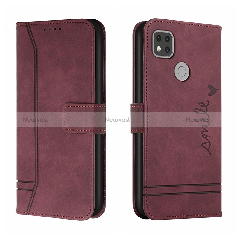 Leather Case Stands Flip Cover Holder H01X for Xiaomi Redmi 9 Activ Red