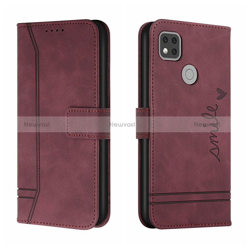 Leather Case Stands Flip Cover Holder H01X for Xiaomi Redmi 9 India Red